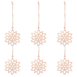 Ozdoba choinkowa 7cm drewniana, świąteczna zawieszka kwiaty zestaw 6 szt.