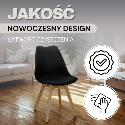 Krzesło skandynawskie do kuchni salonu jadalni Verde tapicerowana poduszka czarne
