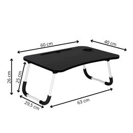 Stolik pod laptopa z miejscem na kubek i tablet, składana podstawka na komputer czarna