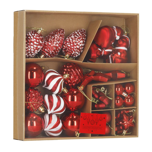 Bombki choinkowe 47 szt. zestaw dekoracji świątecznych, nietłukące, czerwony, złoty, biały
