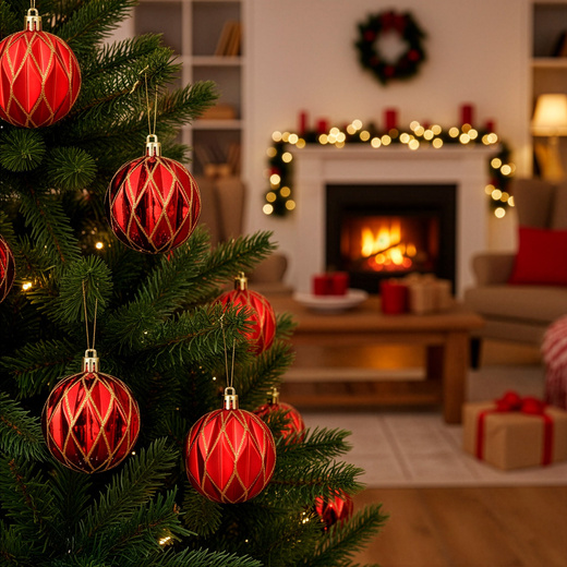 Bombki choinkowe 7 cm 6 szt.  zestaw ozdoby świąteczne zdobione złoto-czerwone