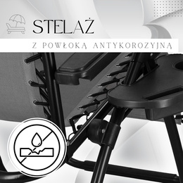 Leżak ogrodowy grawitacyjny z zagłówkiem szary zestaw 2 szt