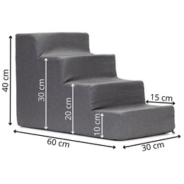 Schodki dla psa do łóżka 40 cm podest, rampa 4-stopniowa, miękkie schody ciemnoszare