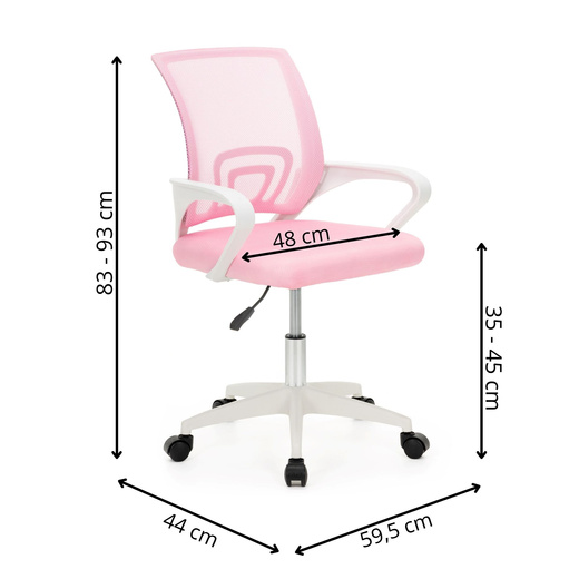 Fotel biurowy ergonomiczny obrotowe krzesło na kółkach regulowane, uniwersalne, różowe