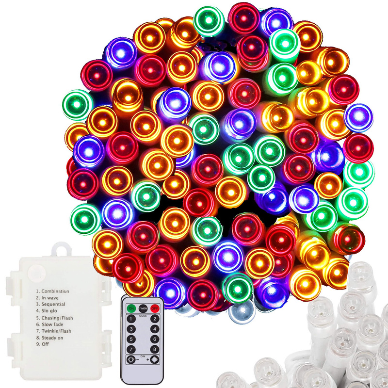 Lampki choinkowe 100 Led na baterie multikolor z pilotem