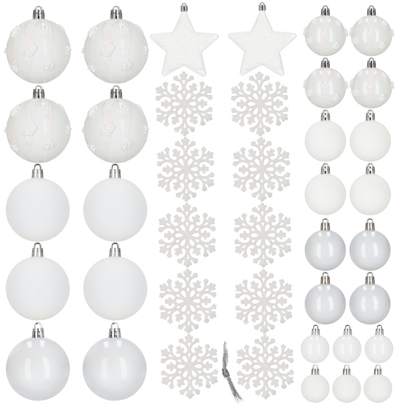 Bombki choinkowe 40 szt. zestaw dekoracji świątecznych, nietłukące, białe