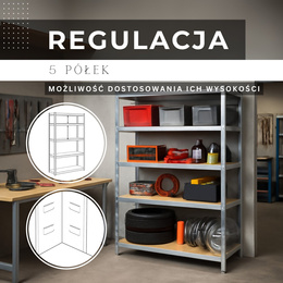 Regał metalowy z 5 półkami 180x90x40cm 875kg do garażu, piwnicy