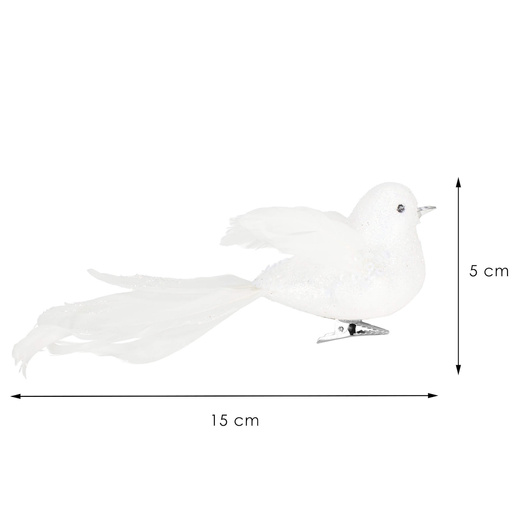 Zawieszki choinkowe 2 szt. ptaszki brokatowe białe