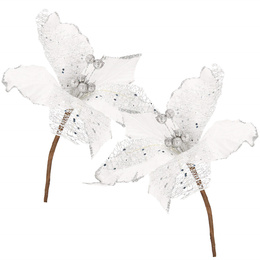 Gwiazda betlejemska 23 cm sztuczny kwiat, poinsecja biała z brokatem