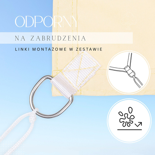 Żagiel przeciwsłoneczny, ogrodowy 3x3 m cieniujący kwadratowy, kremowy