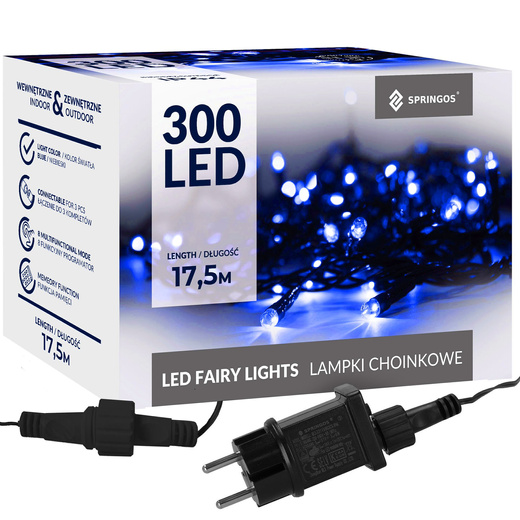 Lampki choinkowe 300 led niebieski 15m oświetlenie świąteczne IP44