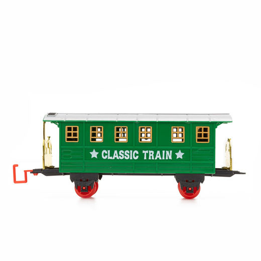 Lokomotywa z wagonami, pociąg parowy, sterowany, na baterie, tory