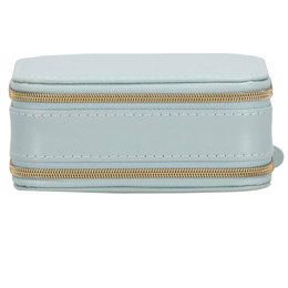 Szkatułka na biżuterię ekoskóra 11,5x8,5x5,5 cm błękitny organizer z przegródkami i lusterkiem