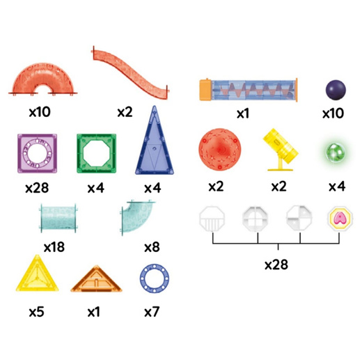 Klocki magnetyczne, kulki LED wieża z spiralną windą zestaw klocków konstrukcyjnych 134 szt. kolorowe