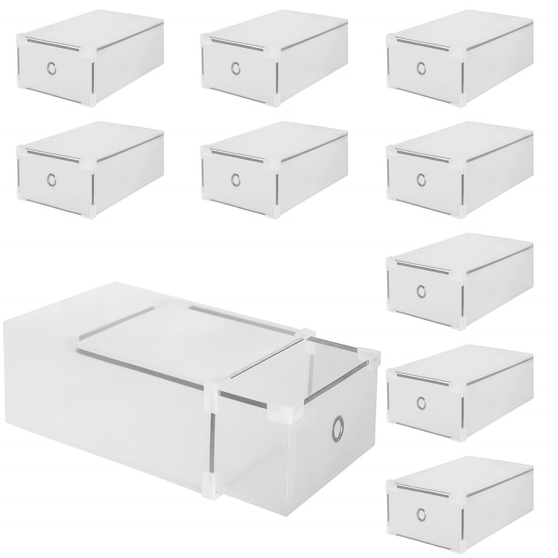 Pudełko na buty z szufladą 34x22x13,5 cm biały organizer zestaw 10 szt.