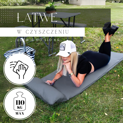 Mata samopompująca 186 cm z poduszką mata turystyczna biwakowa z pokrowcem szara