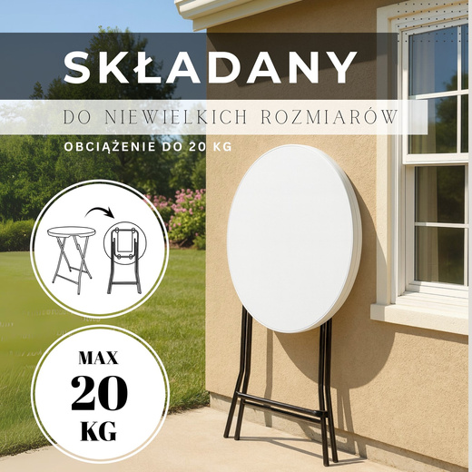 Stół składany cateringowy 110x80 cm okrągły stolik bankietowy koktajlowy biało-czarny