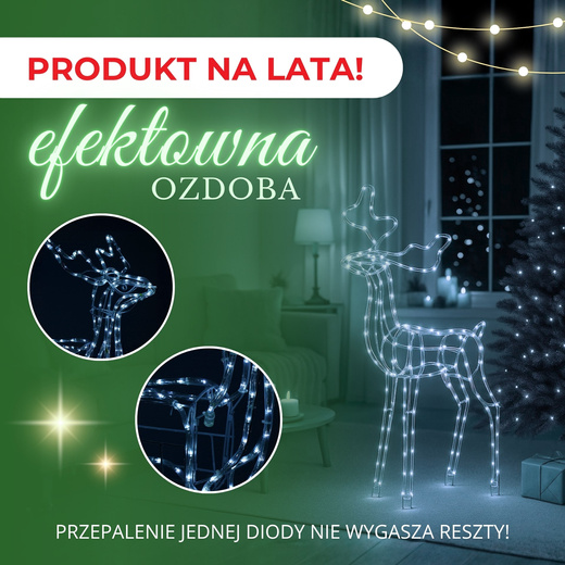Renifer Led 90 cm świąteczny, świetlna dekoracja do ogrodu biały zimny