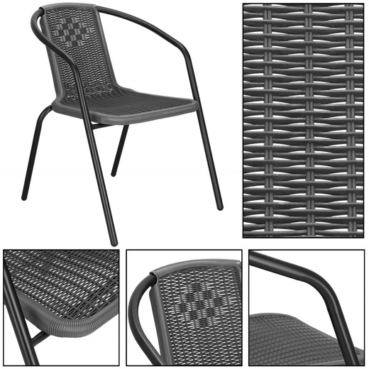 Meble ogrodowe zestaw na taras dla 4 osób: metalowe 4 krzesła i stół 140x80 cm czarno-szary