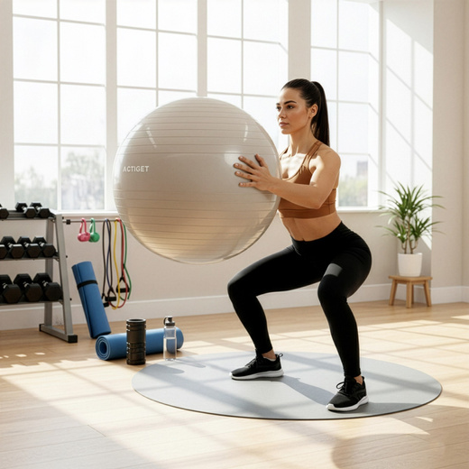 Piłka 65 cm do ćwiczeń pilates, rehabilitacyjnych, stretchingu z pompką, beżowa