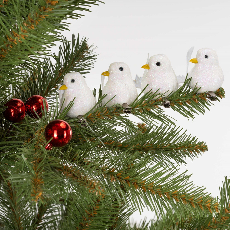 Zawieszki choinkowe 4 szt. ptaszki brokatowe białe