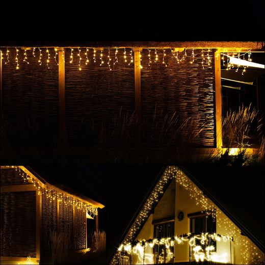 Kurtyna świetlna 300 led girlanda, lampki wewnętrzno-zewnętrzne sople ciepły biały z zimnym białym flash