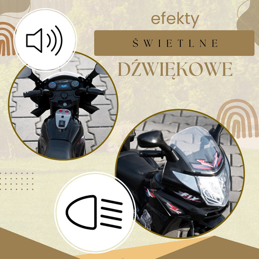 Motocykl dla dzieci, elektryczny jeździk trójkołowy, motorek na akumulator, czarny