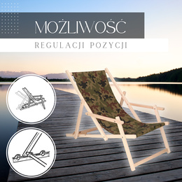 Leżak drewniany z podłokietnikami 3-stopnie regulacji moro