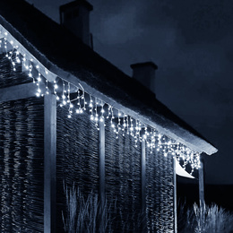 Kurtyna świetlna z pilotem 14,5 m  girlanda 300 led lampki wewnętrzno-zewnętrzne sople zimny biały