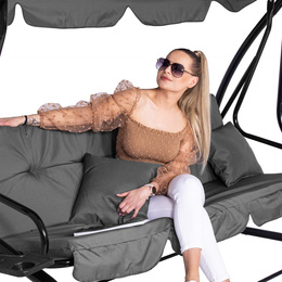 Huśtawka ogrodowa linda 4 osobowa 300 kg stalowa z regulowanym daszkiem szara