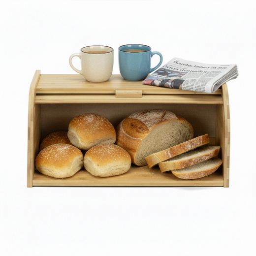 Chlebak bambusowy duży 38x28x18 cm zamykany szafka na pieczywo pojemnik z roletą