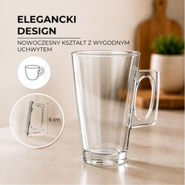 Szklanki do kawy latte mrożonej deserów 255 ml wysokie z uchem komplet 6 szt.