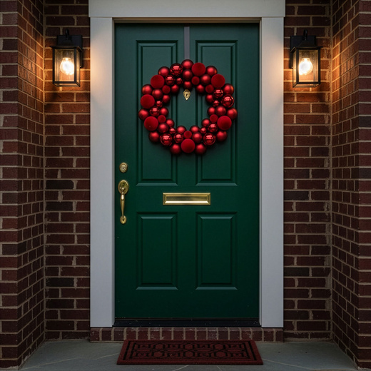 Wieniec świąteczny z bombek, wianek na drzwi 34 cm, stroik czerwony