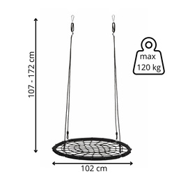 Huśtawka ogrodowa, bocianie gniazdo do 120 kg fotel wiszący, czarny