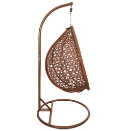 Kokon ogrodowy rattanowy z poduszkami fotel wiszący bujak huśtawka na metalowym stelażu brązowa