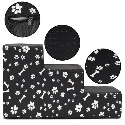 Schodki dla psa do łóżka 30 cm podest, rampa 3-stopniowa, czarne