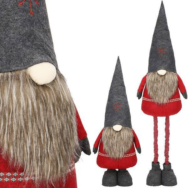 Skrzat 95-160cm ozdoba świąteczna, krasnal świąteczny na teleskopowych nóżkach czerwono-grafitowy