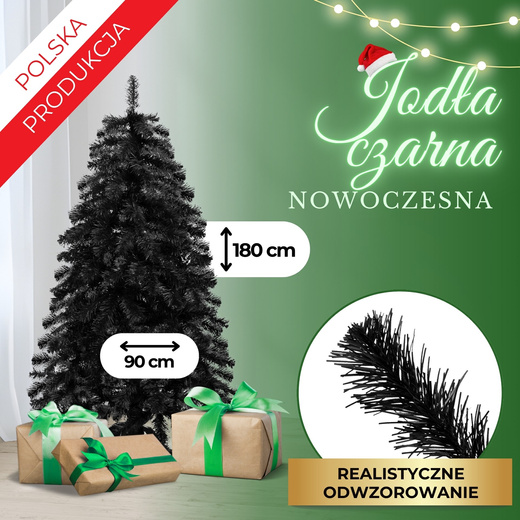 Choinka sztuczna 180 cm jodła czarna nowoczesna, ze stojakiem
