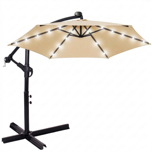 Parasol ogrodowy z oświetleniem led na wysięgniku 300 cm składany na balkon, taras ecru 