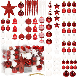 Bombki choinkowe 105 szt. ozdoby świąteczne zestaw biały, czerwony