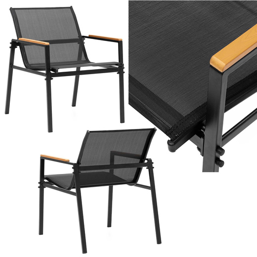 Meble ogrodowe, zestaw dla 4 osób sofa, krzesła, stolik metalowe, czarne