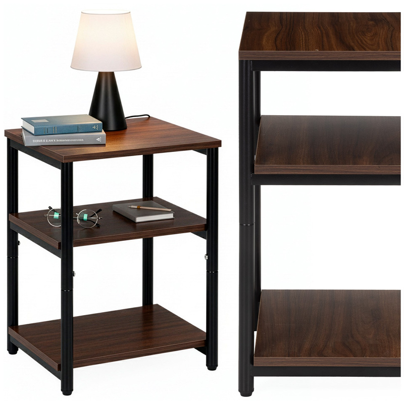 Szafka nocna, stolik z półkami do sypialni 35x31x59 cm nakastnik, ciemnobrązowy