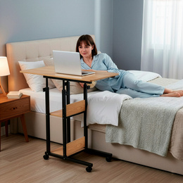 Stolik na kółkach regulowany 76-86 cm biurko mobilne pod laptopa jasnobrązowe