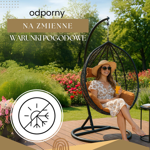 Kokon rattanowy do ogrodu, na taras, balkon, fotel wiszący z poduszkami