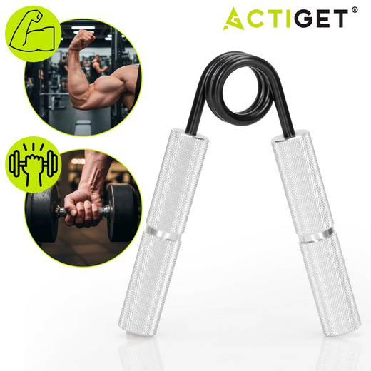 Ściskacz do rąk opór 45 kg do ćwiczeń dłoni, nadgarstków, srebrno-czarny