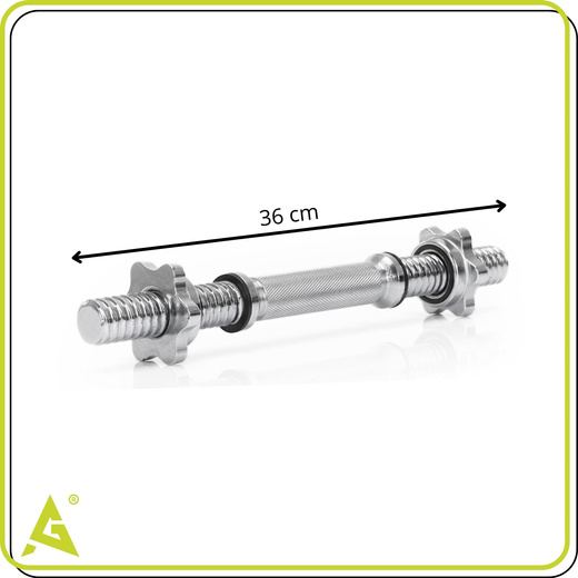 Gryf krótki 36 cm do hantli z zaciskami śr. 28 mm gwintowany, stal chromowana