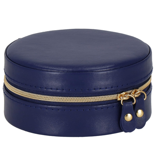 Szkatułka na biżuterię okrągła 11x5 cm granatowy organizer z przegródkami ekoskóra