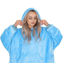 Kocobluza damska męska oversize koc bluza 2w1 z kapturem XXL ciepła morski niebieski