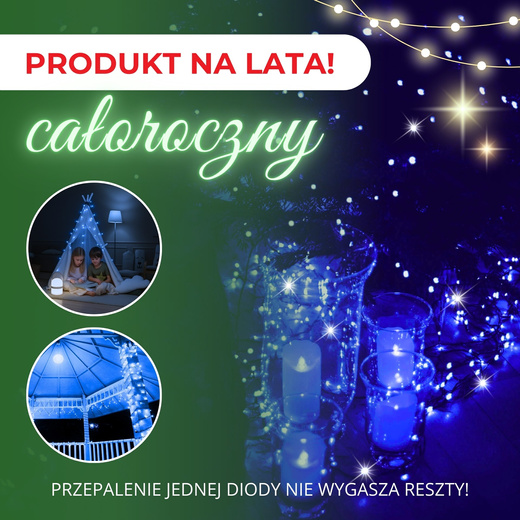Lampki choinkowe 300 led niebieski + biały zimny flash 15m oświetlenie świąteczne IP44