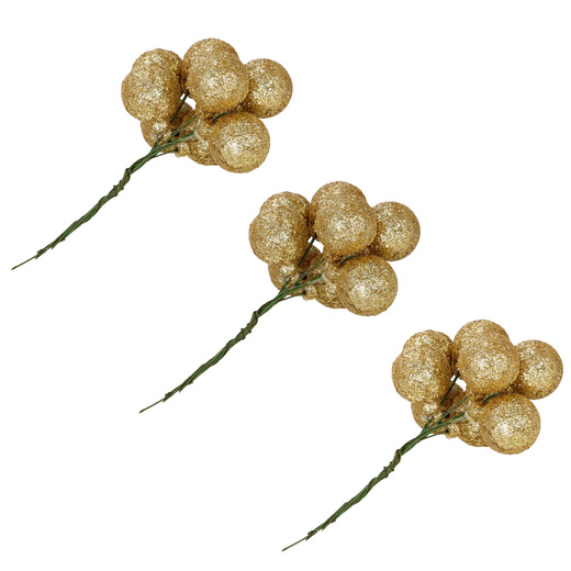 Bombki choinkowe, komplet 6 szt. dekoracja do stroika, mini bomki 54 szt. na druciku, złote